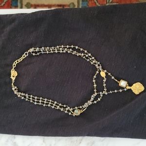 Grace George gold and semi precious stone necklace with pearl detail .
